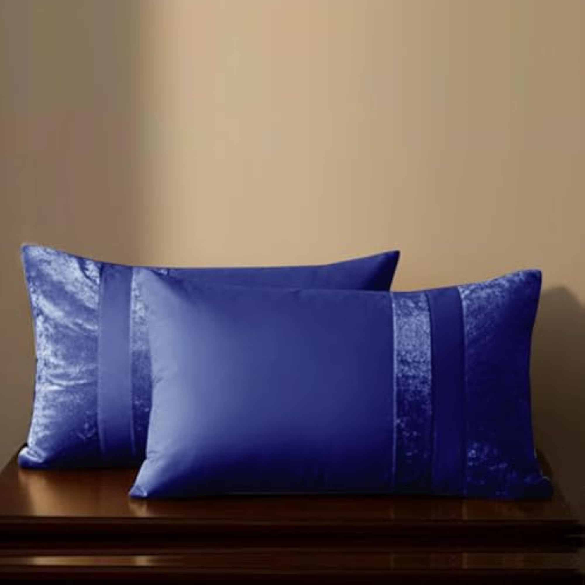 Luxury Crushed Velvet Panel Band Duvet Cover Set, Navy